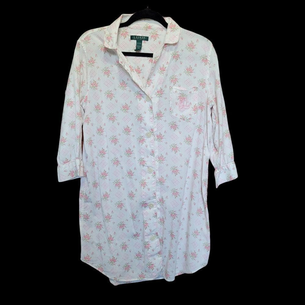 Vintage LAUREN pink floral night gown